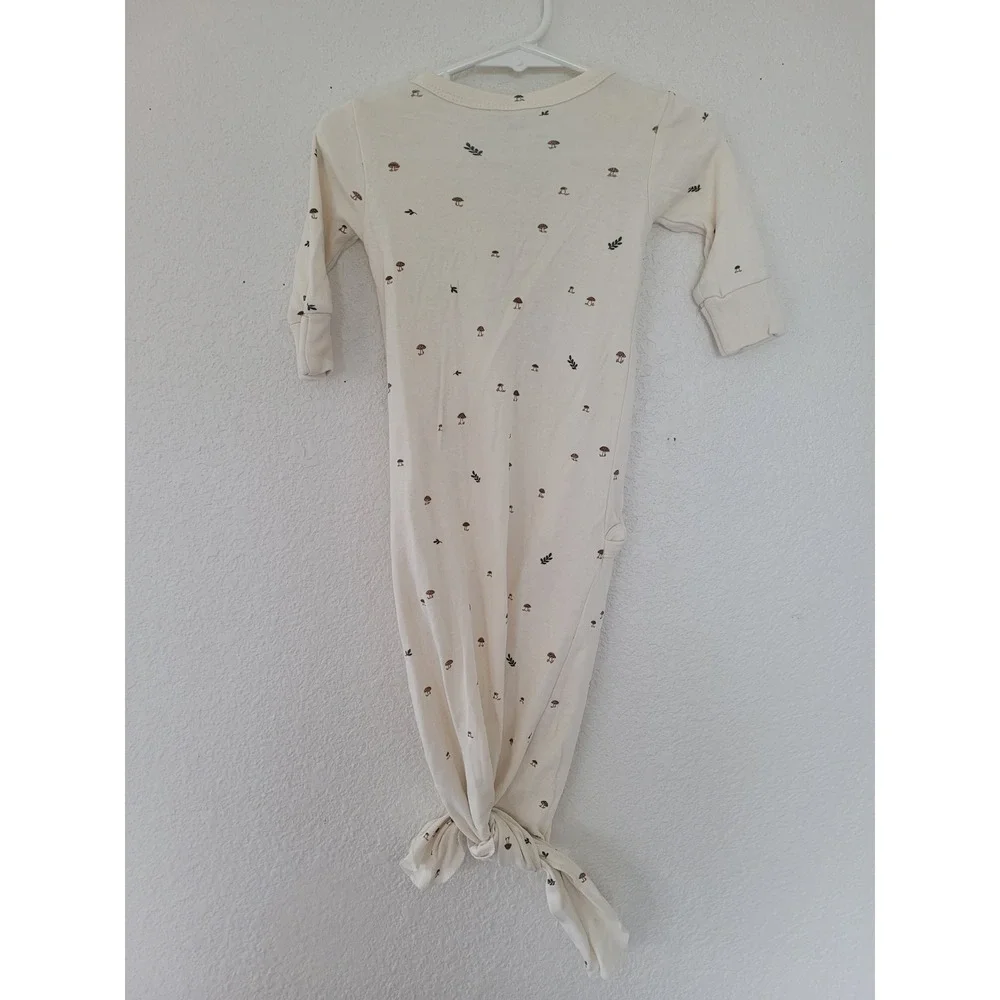 Colored Organics Mushroom Knotted Baby Gown 0-3M Cream Kimono Wrap Snaps #2